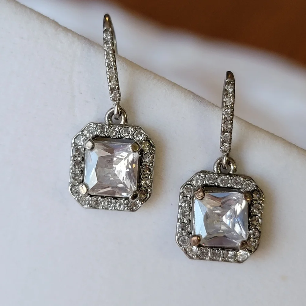 Diamond Drop Earrings Silver Tone Blingy